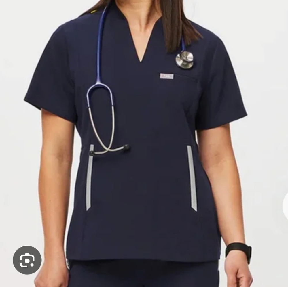 FIGS Navy Slim Odesa Scrub Top Size Small
